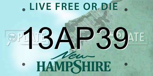 13AP39 New Hampshire License Plate