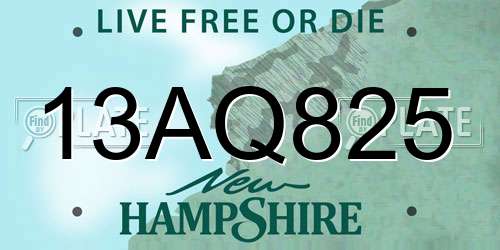 13AQ825 New Hampshire License Plate
