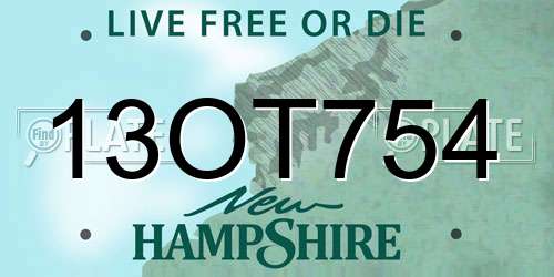 13OT754 New Hampshire License Plate