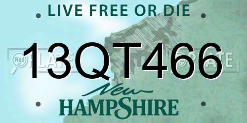 13QT466 New Hampshire License Plate