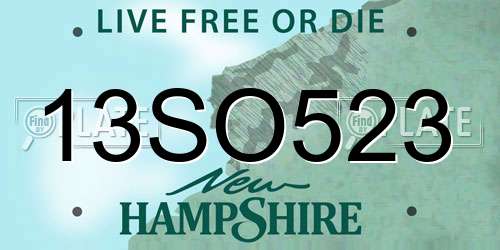13SO523 New Hampshire License Plate