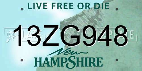 13ZG948 New Hampshire License Plate