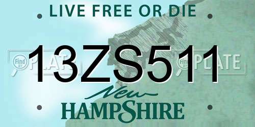 13ZS511 New Hampshire License Plate