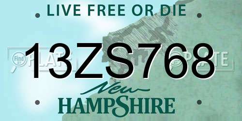 13ZS768 New Hampshire License Plate
