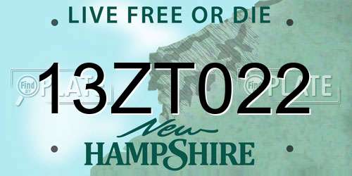 13ZT022 New Hampshire License Plate