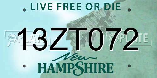 13ZT072 New Hampshire License Plate
