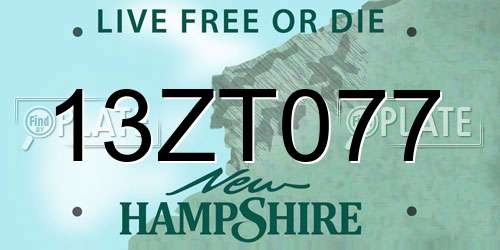 13ZT077 New Hampshire License Plate