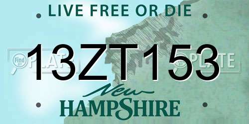 13ZT153 New Hampshire License Plate