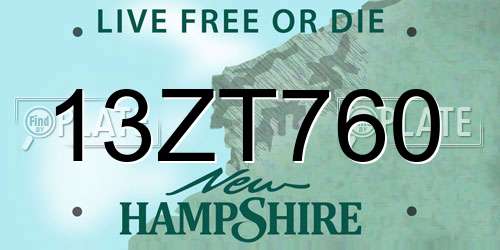 13ZT760 New Hampshire License Plate
