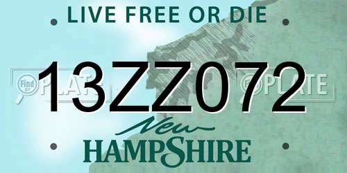 13ZZ072 New Hampshire License Plate