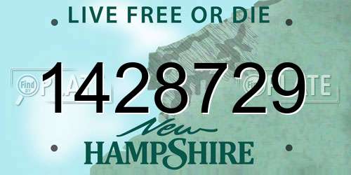 1428729 New Hampshire License Plate