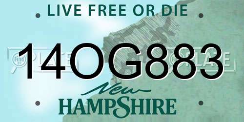 14OG883 New Hampshire License Plate