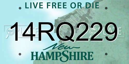 14RQ229 New Hampshire License Plate