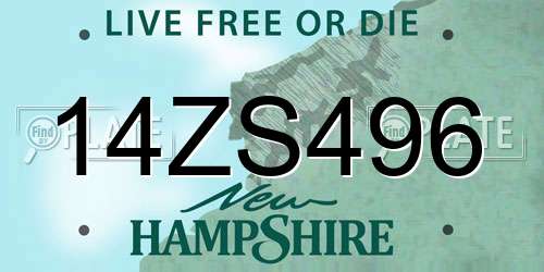14ZS496 New Hampshire License Plate