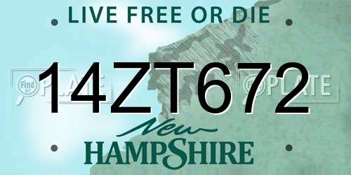 14ZT672 New Hampshire License Plate