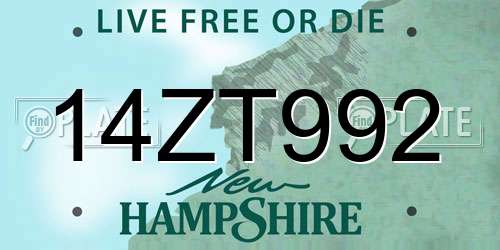 14ZT992 New Hampshire License Plate