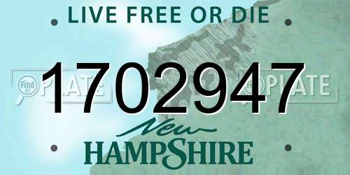 1702947 New Hampshire License Plate