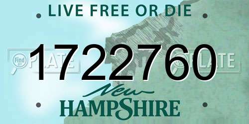 1722760 New Hampshire License Plate