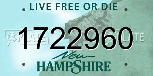 1722960 New Hampshire License Plate