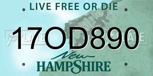 17OD890 New Hampshire License Plate