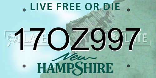 17OZ997 New Hampshire License Plate