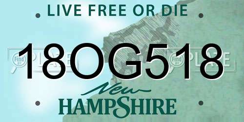 18OG518 New Hampshire License Plate