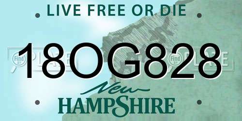 18OG828 New Hampshire License Plate