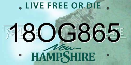18OG865 New Hampshire License Plate