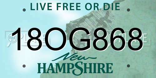 18OG868 New Hampshire License Plate