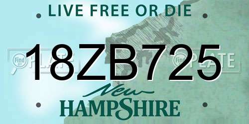 18ZB725 New Hampshire License Plate