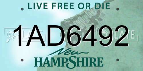 1AD6492 New Hampshire License Plate