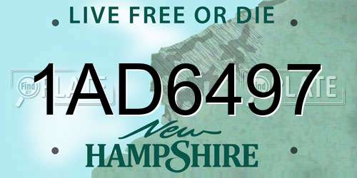 1AD6497 New Hampshire License Plate