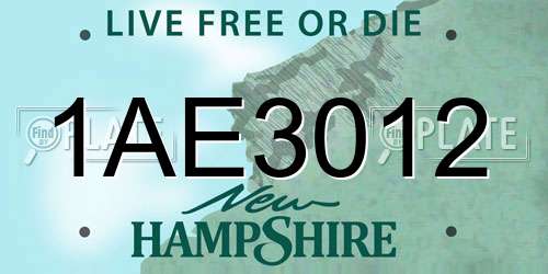 1AE3012 New Hampshire License Plate