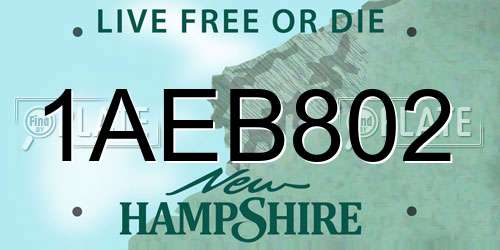 1AEB802 New Hampshire License Plate