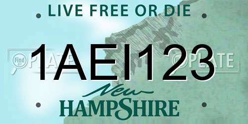 1AEI123 New Hampshire License Plate