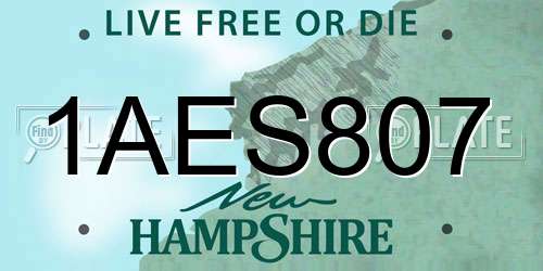 1AES807 New Hampshire License Plate