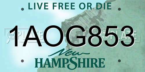 1AOG853 New Hampshire License Plate