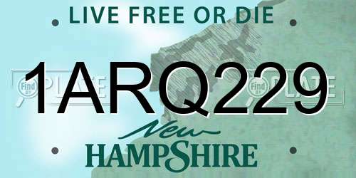 1ARQ229 New Hampshire License Plate