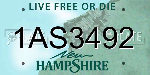 1AS3492 New Hampshire License Plate