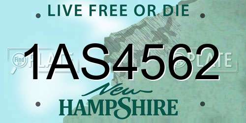 1AS4562 New Hampshire License Plate