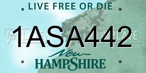 1ASA442 New Hampshire License Plate