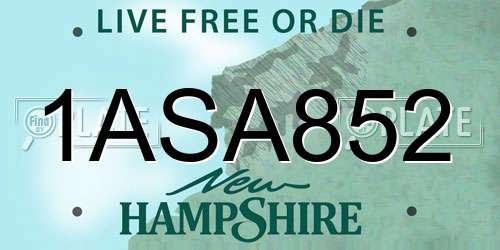 1ASA852 New Hampshire License Plate