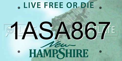 1ASA867 New Hampshire License Plate
