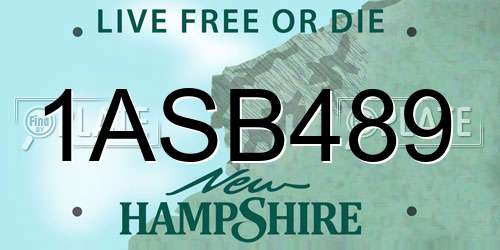 1ASB489 New Hampshire License Plate