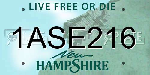 1ASE216 New Hampshire License Plate