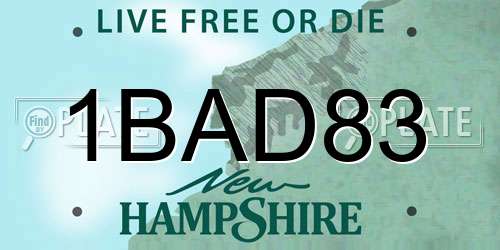 1BAD83 New Hampshire License Plate