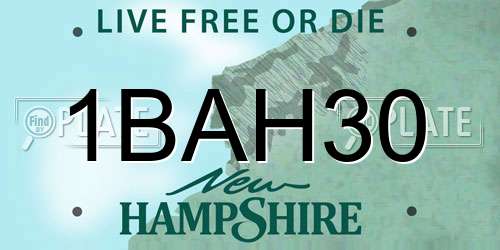 1BAH30 New Hampshire License Plate