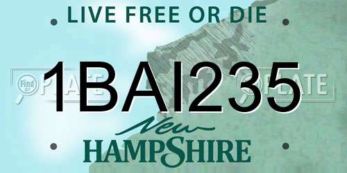 1BAI235 New Hampshire License Plate