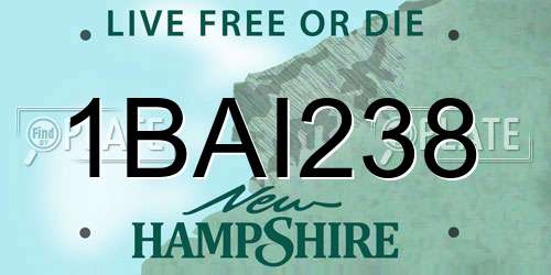 1BAI238 New Hampshire License Plate