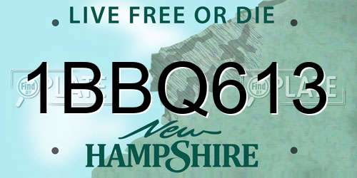 1BBQ613 New Hampshire License Plate